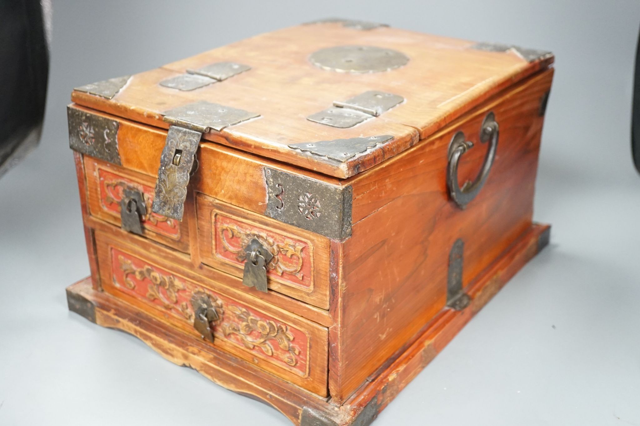 A Chinese cypress wood dressing box, 37cm
